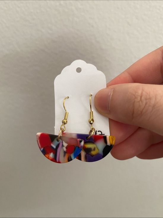 Jewelry - Multicolor Acrylic Half-Moon Drop Earrings - Gold Hooks